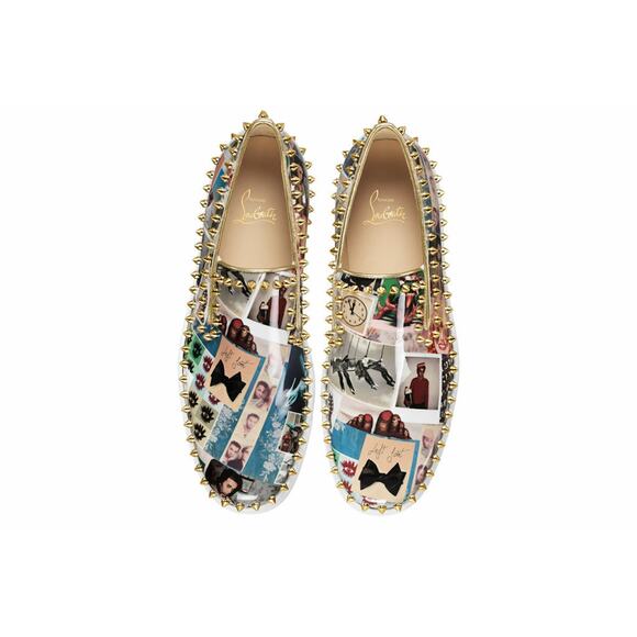 Christian Louboutin Pik Boat Patent Collage Black Gold Spike Flat Sneakers 41 - Picture 7 of 12